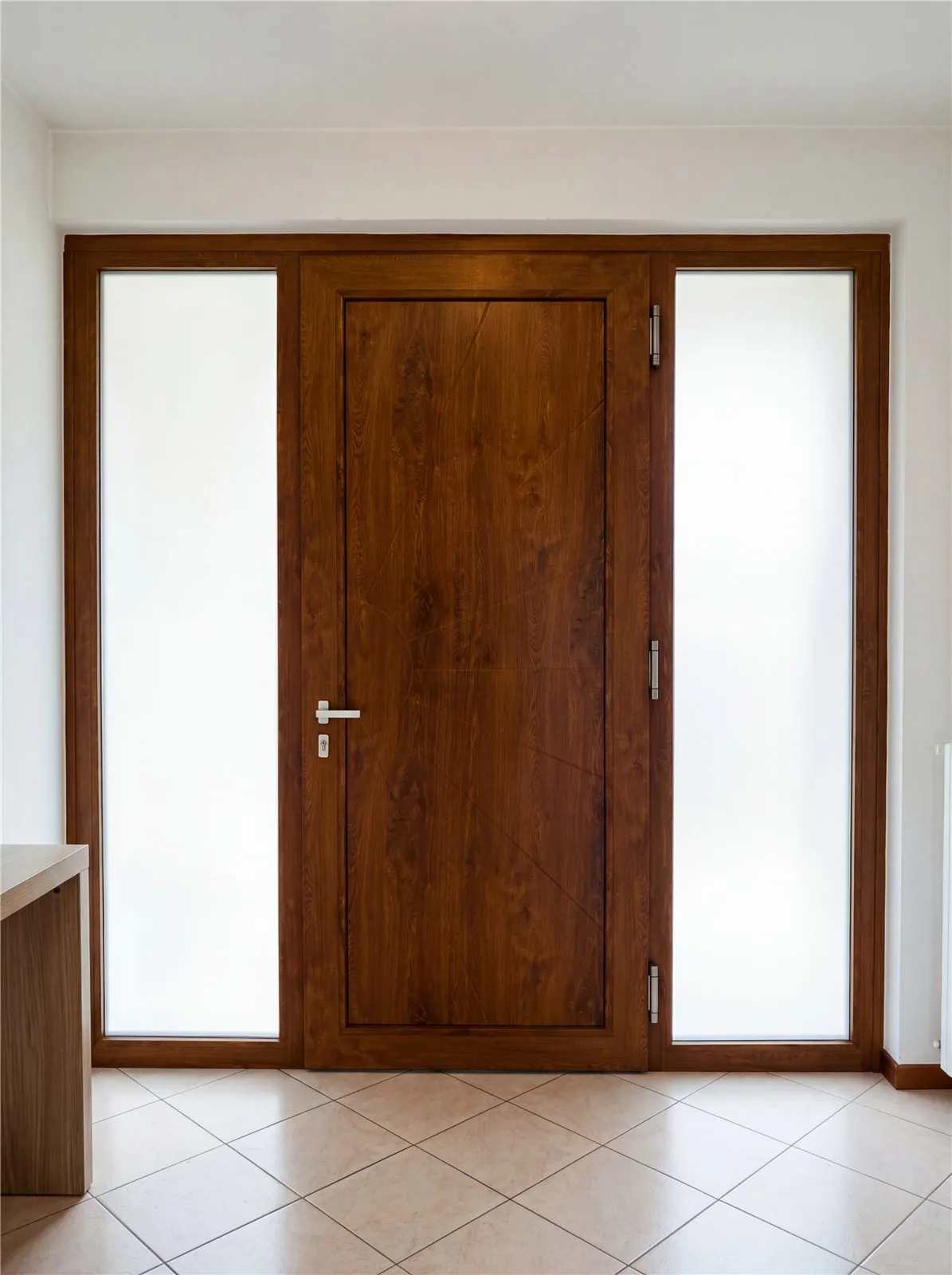 Portoncino effetto legno con vetri laterali
